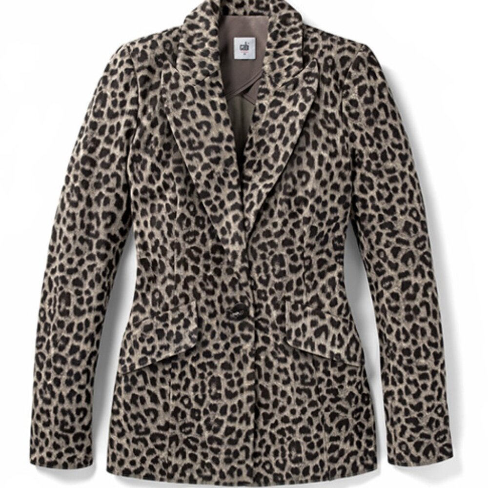 CAbi Jungle Jacket Leopard Print Stretch Blazer Black and Gray Women's Size 2